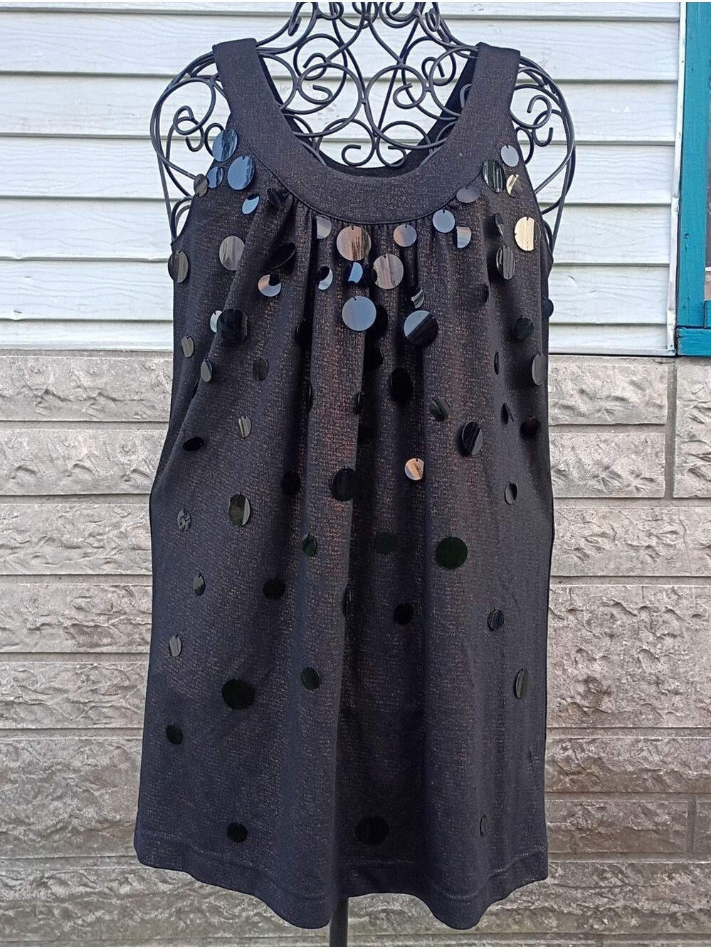 2/$10 Vintage LaRok Black Sequin Dot Tank Dress  Size Small